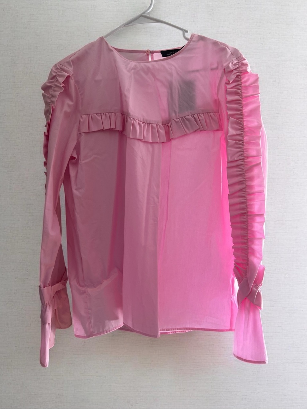 Zara Pink Ruffle-Trim Long Sleeve Blouse